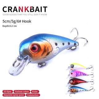 Mồi câu cá giả bằng nhựa 5cm-5g gắn kèm móc câu ba chấu
