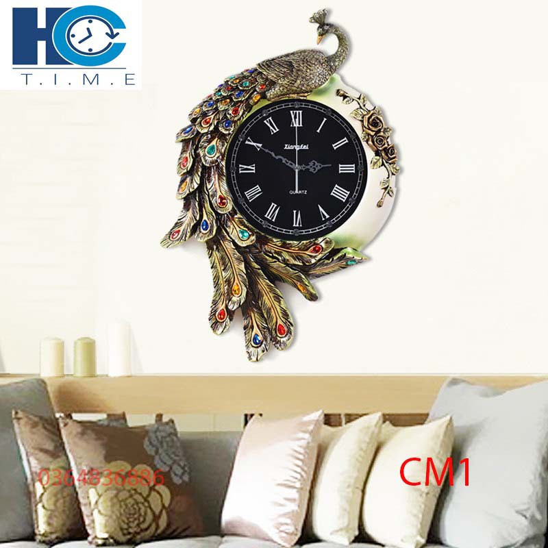 Đồng hồ treo tường trang trí Khổng Tước cao cấp decor CM1 kích thước 80x60 cm