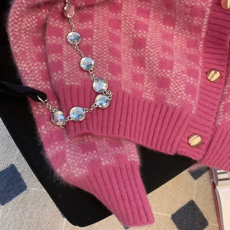 Áo khoác cardigan dệt kim mềm in sọc caro thời trang mùa xuân Hàn Quốc thịnh hành