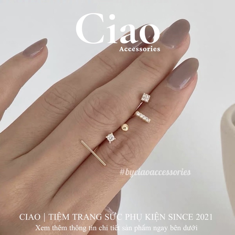 [HOẢ TỐC 1H] Set 5 khuyên tai/ bông tai mạ bạc S925 thiết kế đơn giản đính đá lấp lánh Limim Ciao