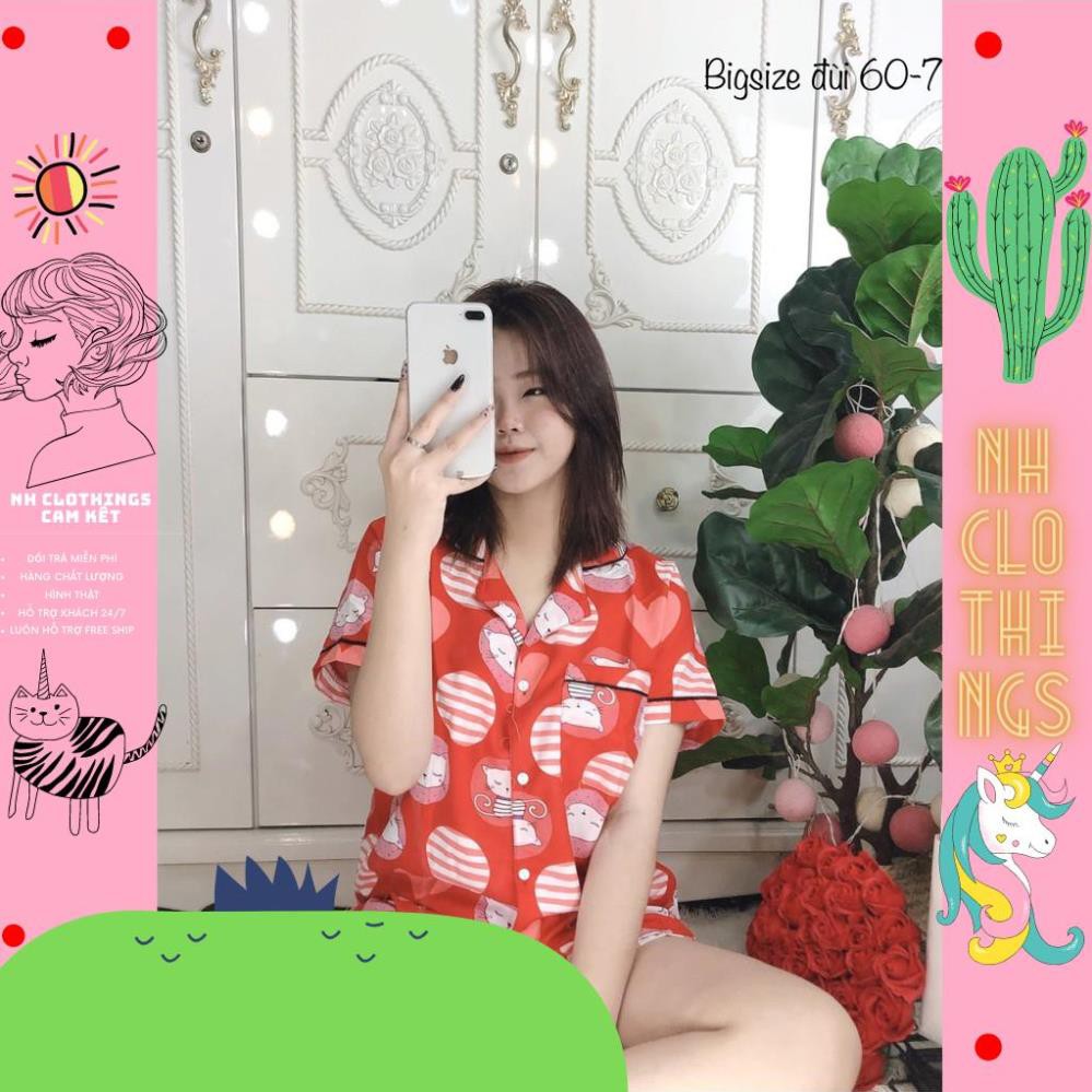 Bộ đồ ngủ, đồ bộ pijama lụa nữ mặc nhà áo cộc tay quần đùi chất liệu kate thái loại 1 bigSize NH CLOTHINGS