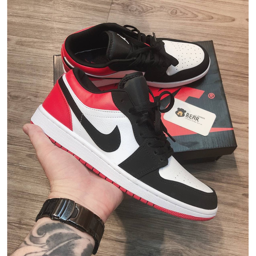 Giày thể thao Jordan1 đen đỏ thấp hàng sc. [BIG SALE + FULL BOX] Giày thể thao hot trend cổ thấp