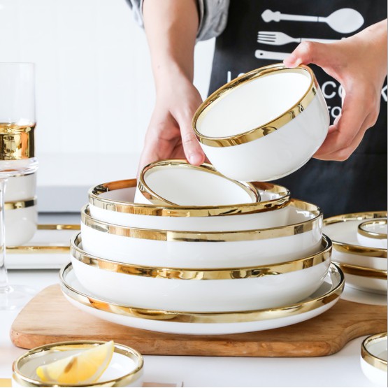 TÔ CHÉN DĨA BỘ CHÉN BÁT MÀU TRẮNG PHONG CÁCH TỐI GIẢN BẮC ÂU TRÁNG MEN CAO CẤP