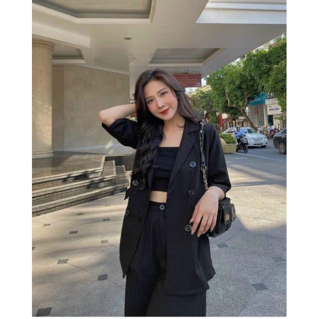 Set vest đen dài 3 món áo ống