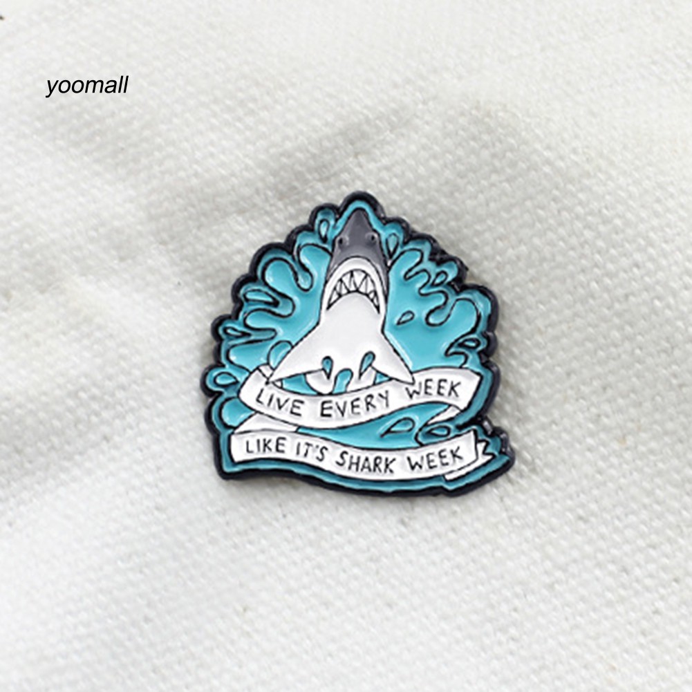 YOML✔Cartoon Shark Wave Letter Enamel Brooch Pin Denim Jacket Collar Backpack Badge