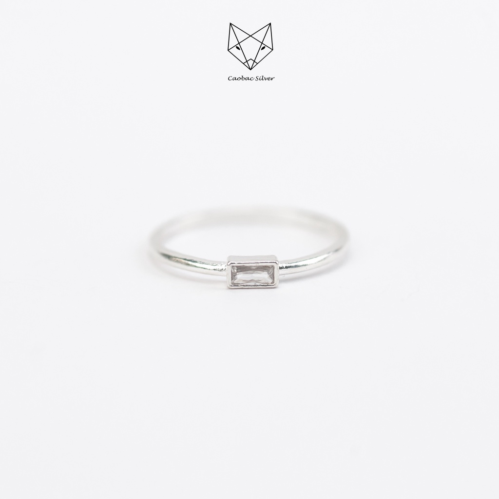 Nhẫn Bạc Ta S925 Cao Cấp CaoBac Silver Đính Đá Hình CHữ Nhật 4 Chấu Sáng Lấp Lánh Đơn Giản Thanh Lịch Dành Tặng Bạn Nữ