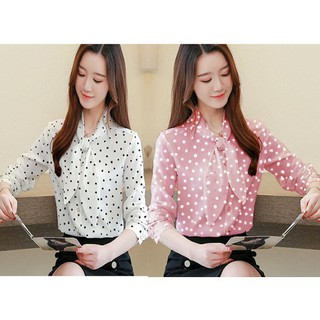 Áo kiểu chấm bi thắt nơ nana