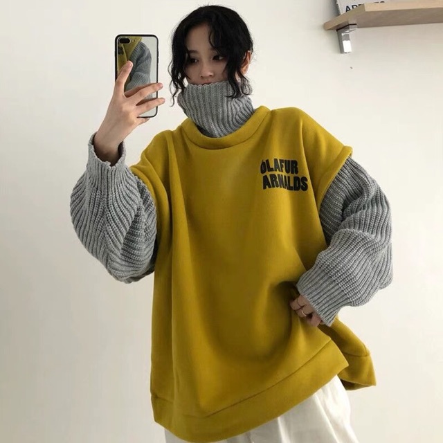 Áo len cổ lọ liền áo gile nỉ nữ dày ulzzang korea | BigBuy360 - bigbuy360.vn