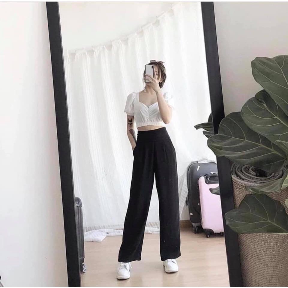 Quần Culottes Khóa Hông [FREESHIP]  Quần suông ống rộng phong cách