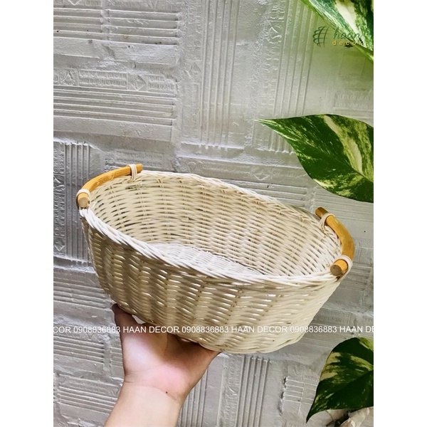 Giỏ mây khay mây hình oval đa năng; Khay mây tre đựng hoa quả, đồ dùng