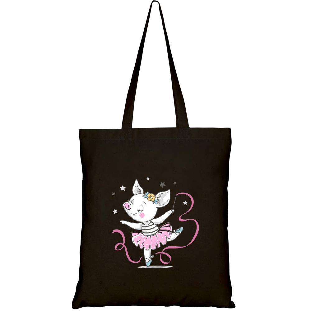 Túi vải tote canvas HTFashion in hình Heo con nhảy múa HT278