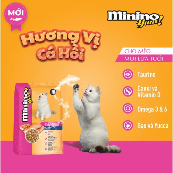 [Mã PET50K giảm Giảm 10% - Tối đa 50K đơn từ 250K] Hạt Minino Yum cho mèo mọi lứa tuổi vị CÁ HỒI [ 350GR ]