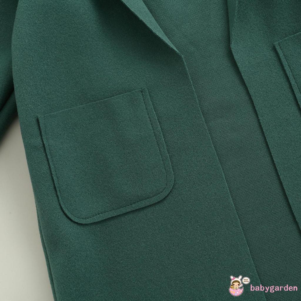 Áo khoác cardigan dài tay màu trơn có túi trước độc đáo màu xanh lá/đen/nâu thời trang thu đông cho bé gái