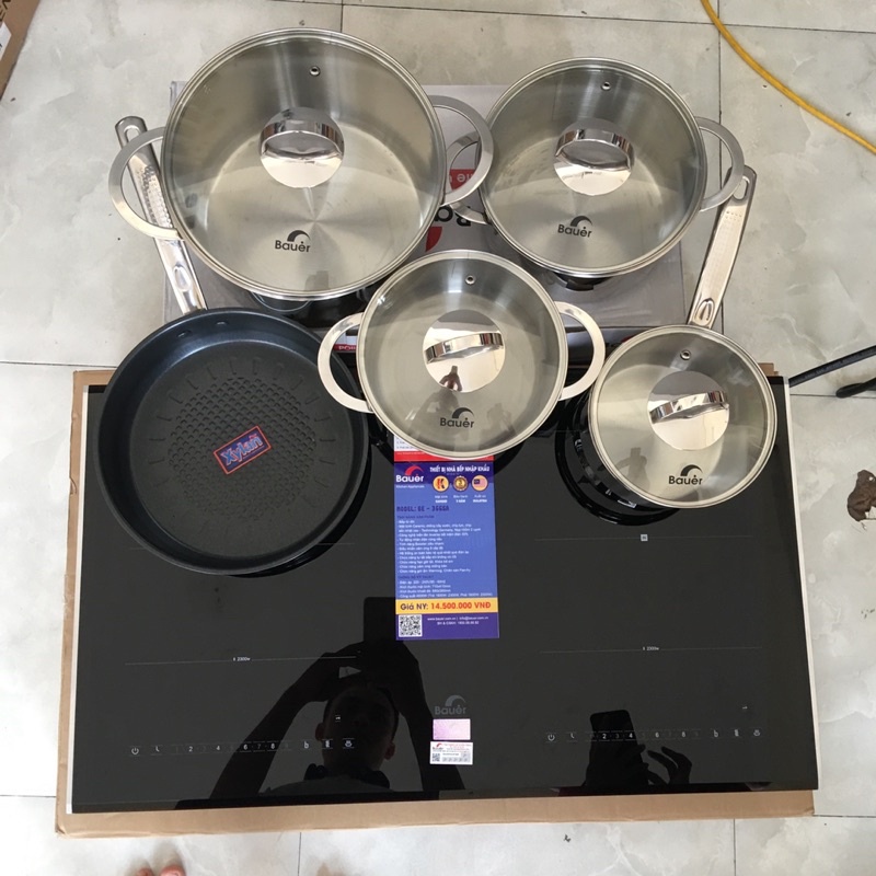 Bộ nồi 5 món vung kính, Bộ 5 món chảo và nồi hãng Bauer Polite Plus chính hãng, inox 304 cao cấp chịu lực, chịu nhiệt
