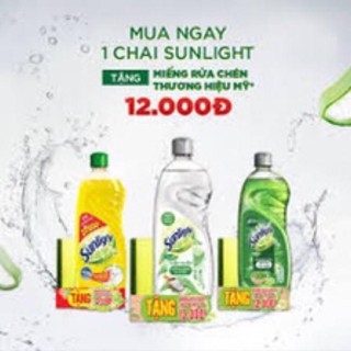 Nước rửa chén Sunlight chanh chai 750g tặng miếng xốp rửa chén Scotch Brite