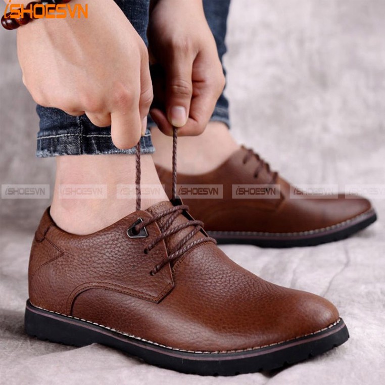 Giày da bò nam thời trang buộc dây tăng chiều cao 5cm ISHOESVN IS421 giày ishoes