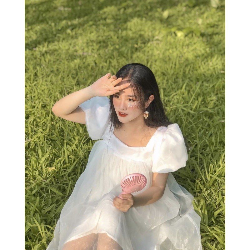 Đầm nữ babydoll đi học đi chơi  melissa dress  thiết kế cổ vuông caocaobycaochen 2 màu đen trắng có bigsize