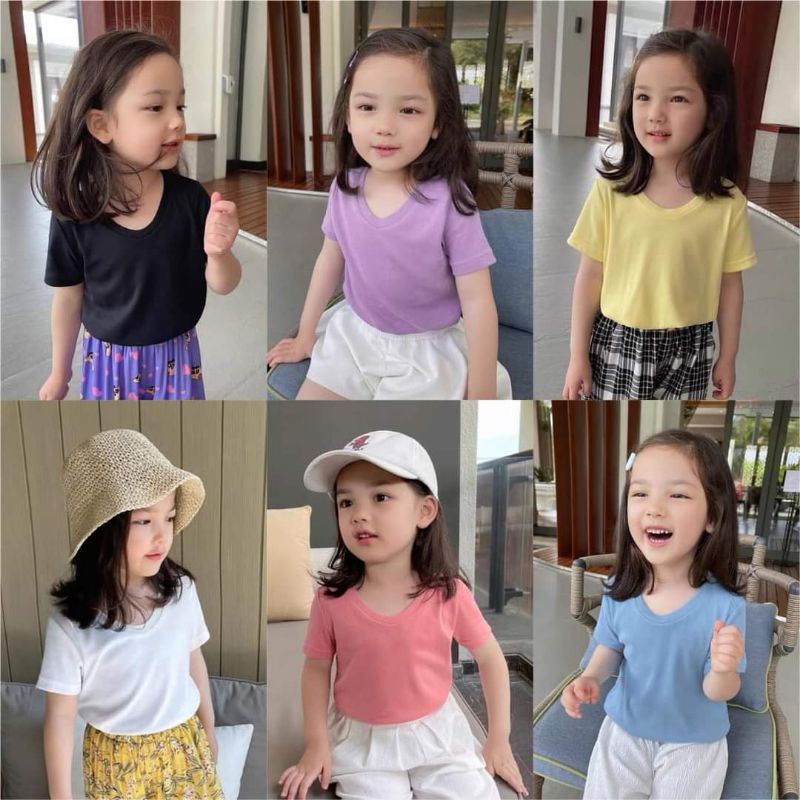 Áo thun trơn thời trang nhiều màu thun cotton mềm mịn cho bé trai, bé gái