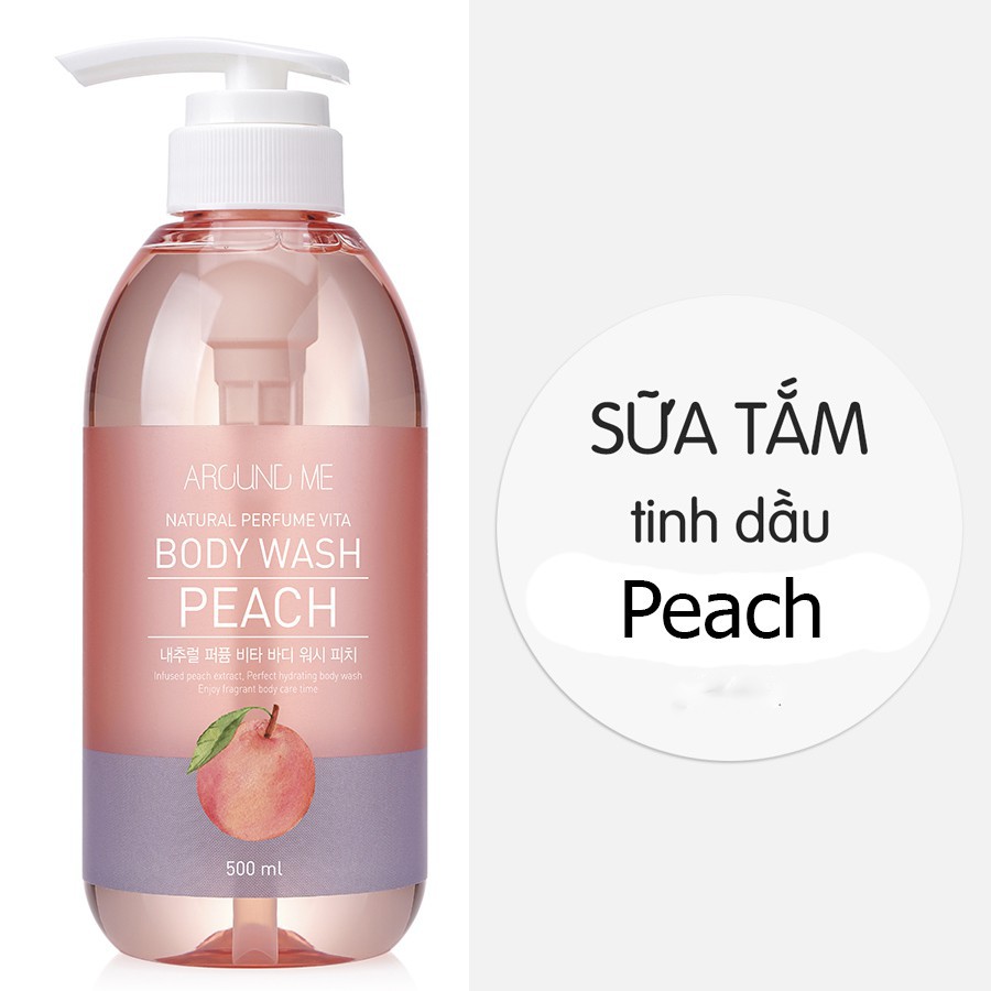 Sữa tắm tinh chất hương đào Welcos Around Me Hàn Quốc 500ml