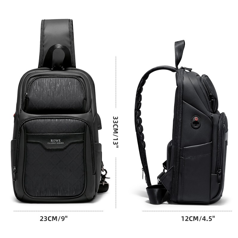 Túi đeo chéo ngực bằng vải Oxford màu đen chống thấm nước có cổng sạc USB thời trang cho nam