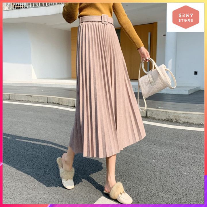 Chân Váy Dài, Chân Váy Xếp Ly Kèm Đai Thời Trang Phong Cách S3XY | BigBuy360 - bigbuy360.vn