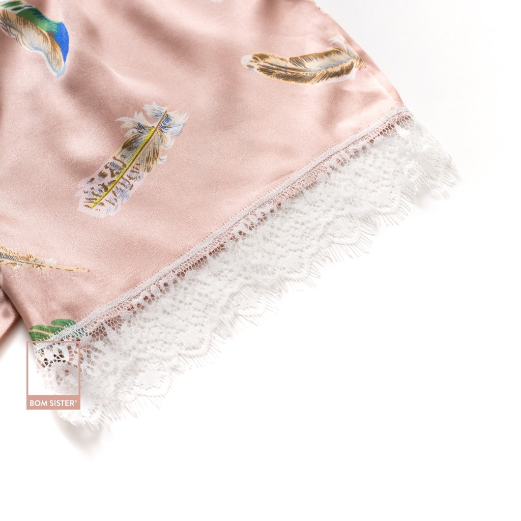 Quần đùi satin phối ren hoạ tiết dễ thương BOM SISTER QD257 | BigBuy360 - bigbuy360.vn
