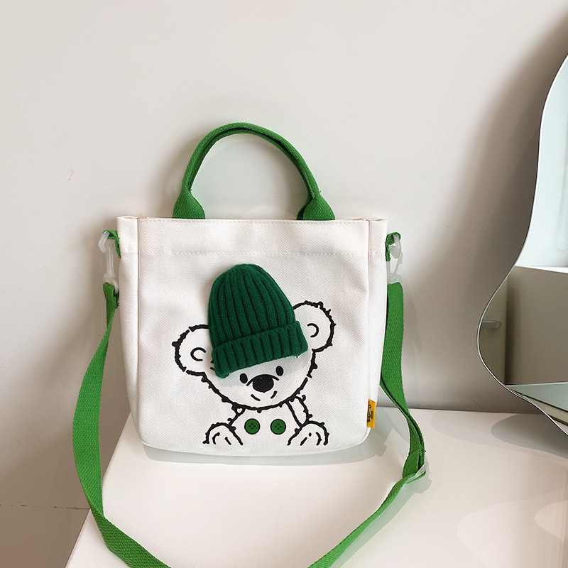 Túi Xách Vải Canvas In Hình Gấu Hoạt Hình Đáng Yêu Phong Cách Hàn Quốc Cho Bạn Gái