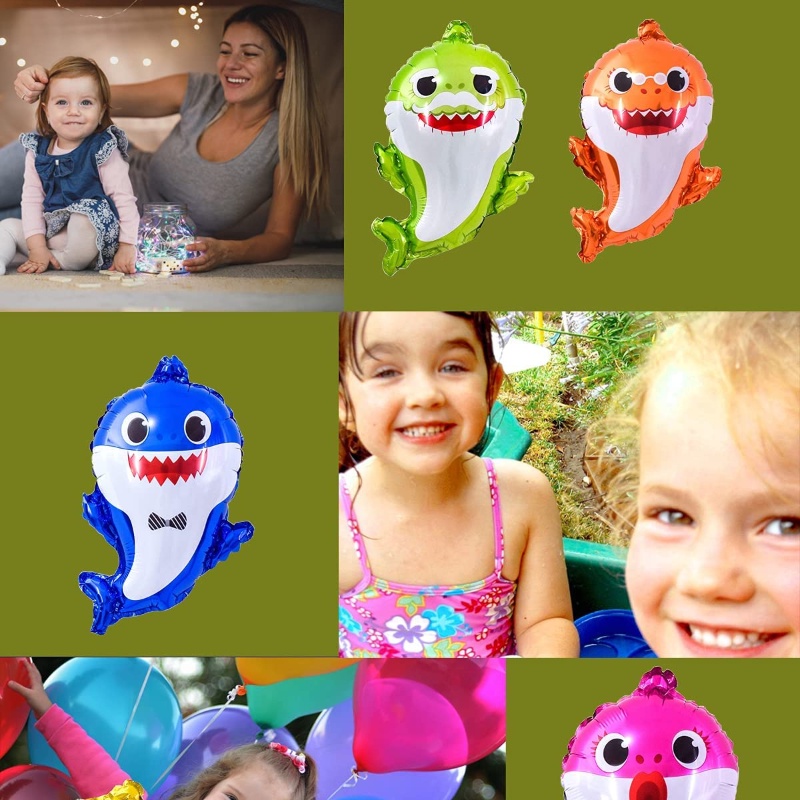 Bong Bóng Phim Nhôm Hình Gia Đình Cá Mập Hoạt Hình Trang Trí Tiệc