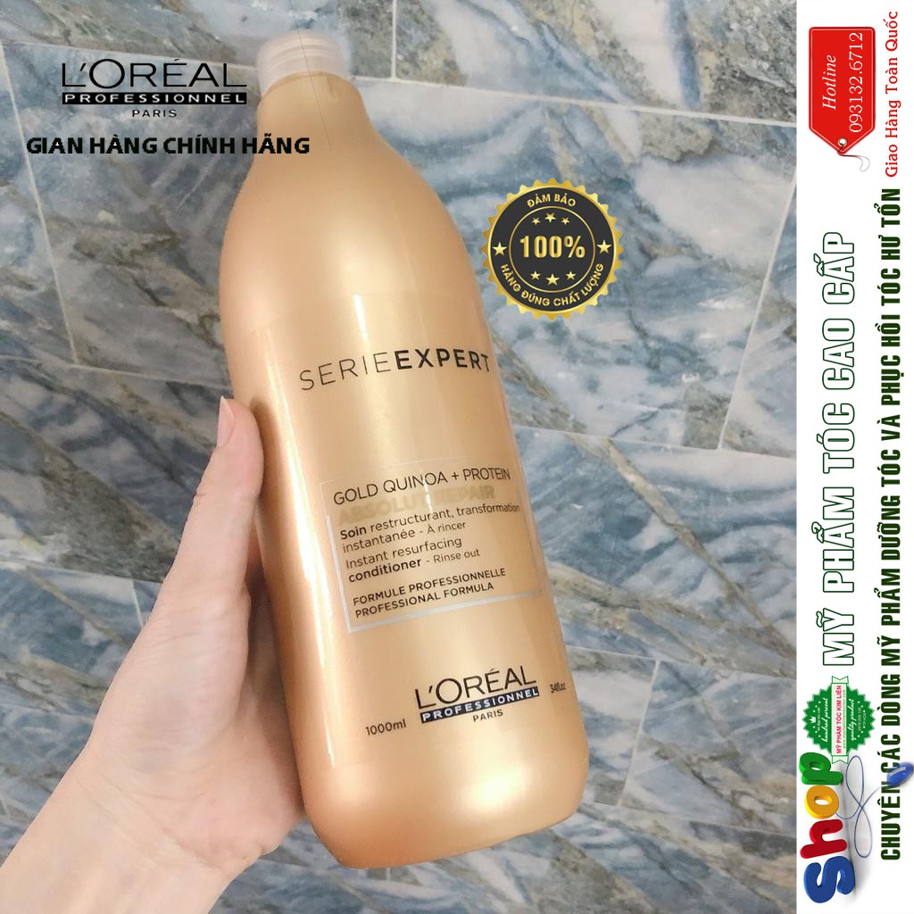 [L'oreal-chính hãng] Dầu xả L'oreal Absolut Repair Gold Quinoa siêu mượt phục hồi tóc 1000ml (SPAIN)