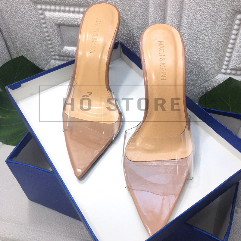 Guốc (dép) nữ cao gót mũi nhọn quai ngang mica mềm trong suốt gót nhọn cao 9p [m6]