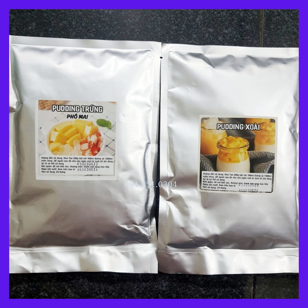 Pudding trứng phô mai, pudding xoài, bột làm pudding gói 500g