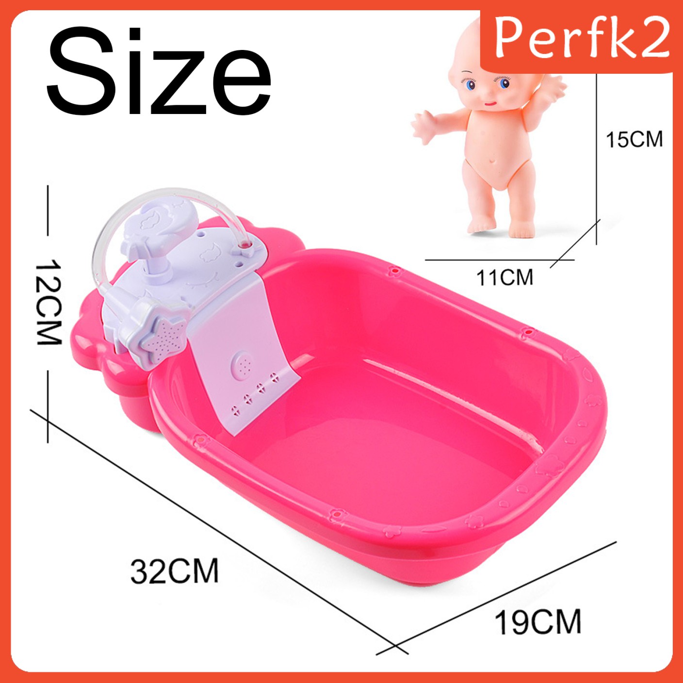 [PERFK2] Doll Bath Play Tub with Shower Pretend Play Infant Baby Kids Doll Toy Bathtub