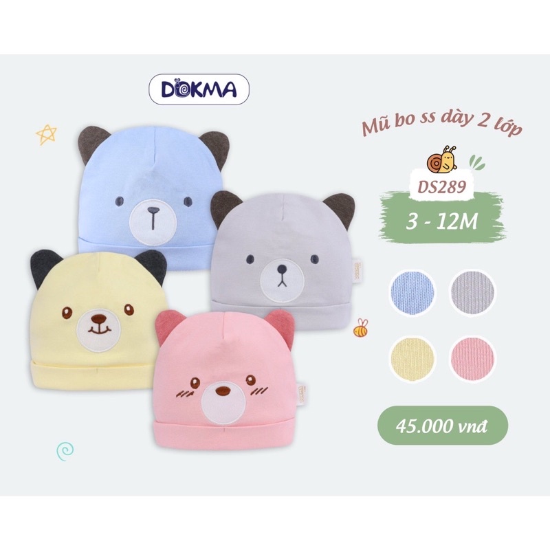Mũ bo sơ sinh Dokma dày 2 lớp có tai gấu trẻ em DS289