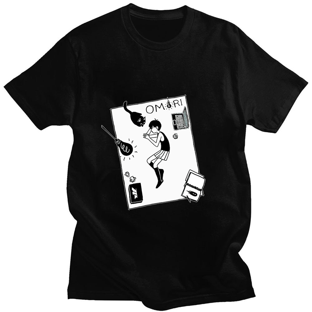 Anime Omori Merch Omocat Thiết Kế Thời Trang Cổ Điển In Hình Áo Cho Nam Mùa Hè Tay Ngắn Rời Áo nam H