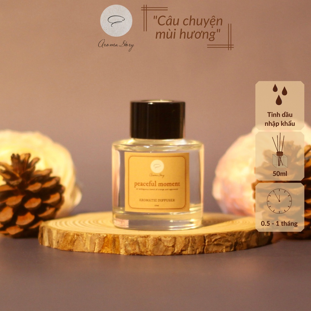 Tinh Dầu Khuếch Tán Aroma Story Hương Cam Ngọt Và Gỗ Trầm Peaceful Moment Size 50ml/100ml