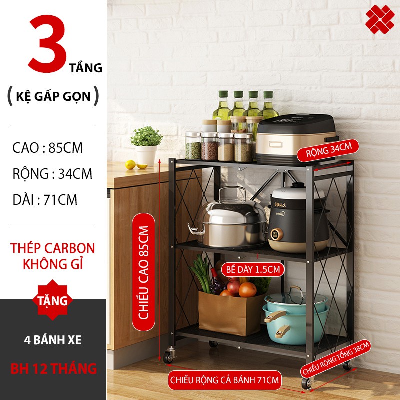 [Bảo hành 24 tháng - Loại cao cấp] Kệ Để Đồ Đa Năng Kệ Gấp Gọn VANDO 3/4/5 tầng cho nhà bếp, phòng ăn, phòng tắm