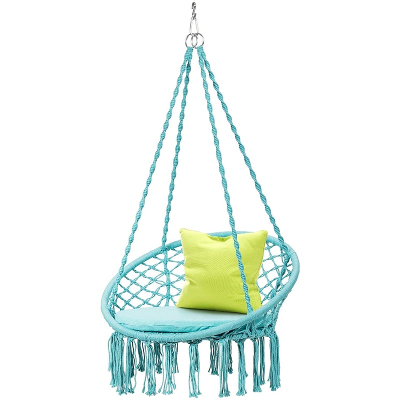 Xích đu thư giãn Swing Cotton kinh bắc Mầu Xanh Ngọc siêu chất 2021 macrame đã bao gồm cần treo