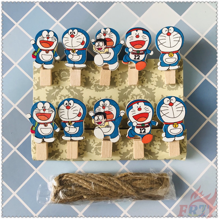 Set 10 Kẹp Gỗ Hình Doraemon 3.5x0.7cm