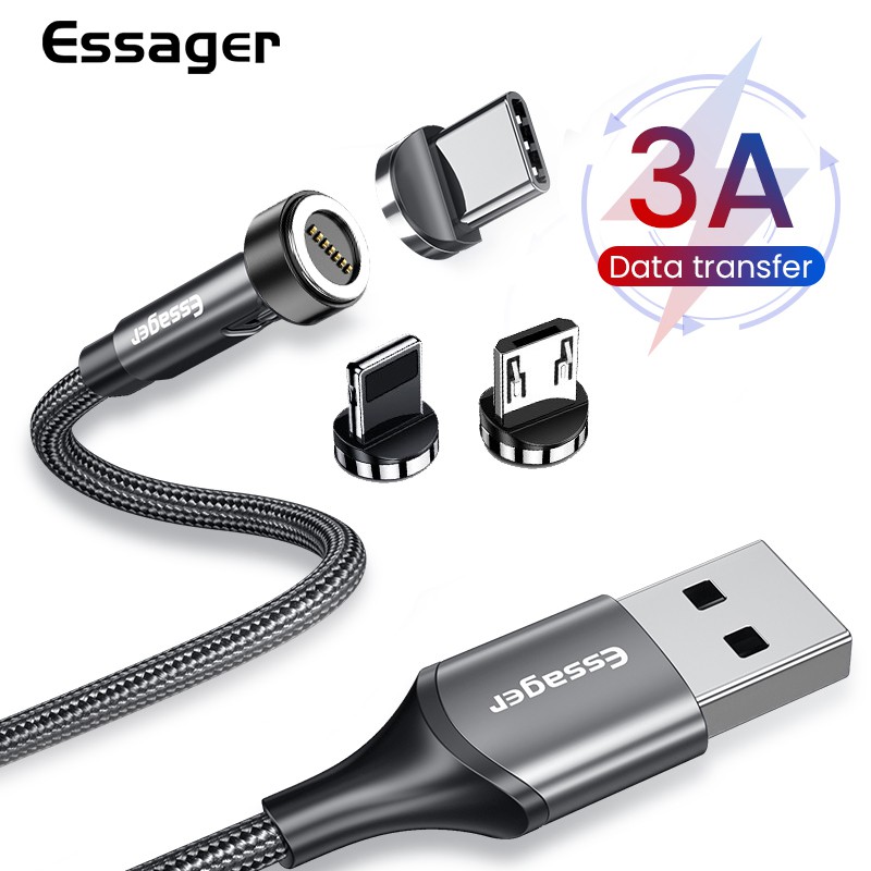 Cáp Sạc Nhanh Và Truyền Dữ Liệu Từ Tính 3a Essager Xoay Được Cổng Micro Usb / Type C Dành Cho Iphone Xiaomi