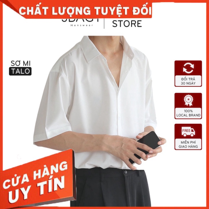 Áo sơ mi trắng nam nữ form rộng tay lỡ TALO học sinh vải lụa lạnh Hàn Quốc thương hiệu JBAGY - JBS08 - Hàng nhập khẩu