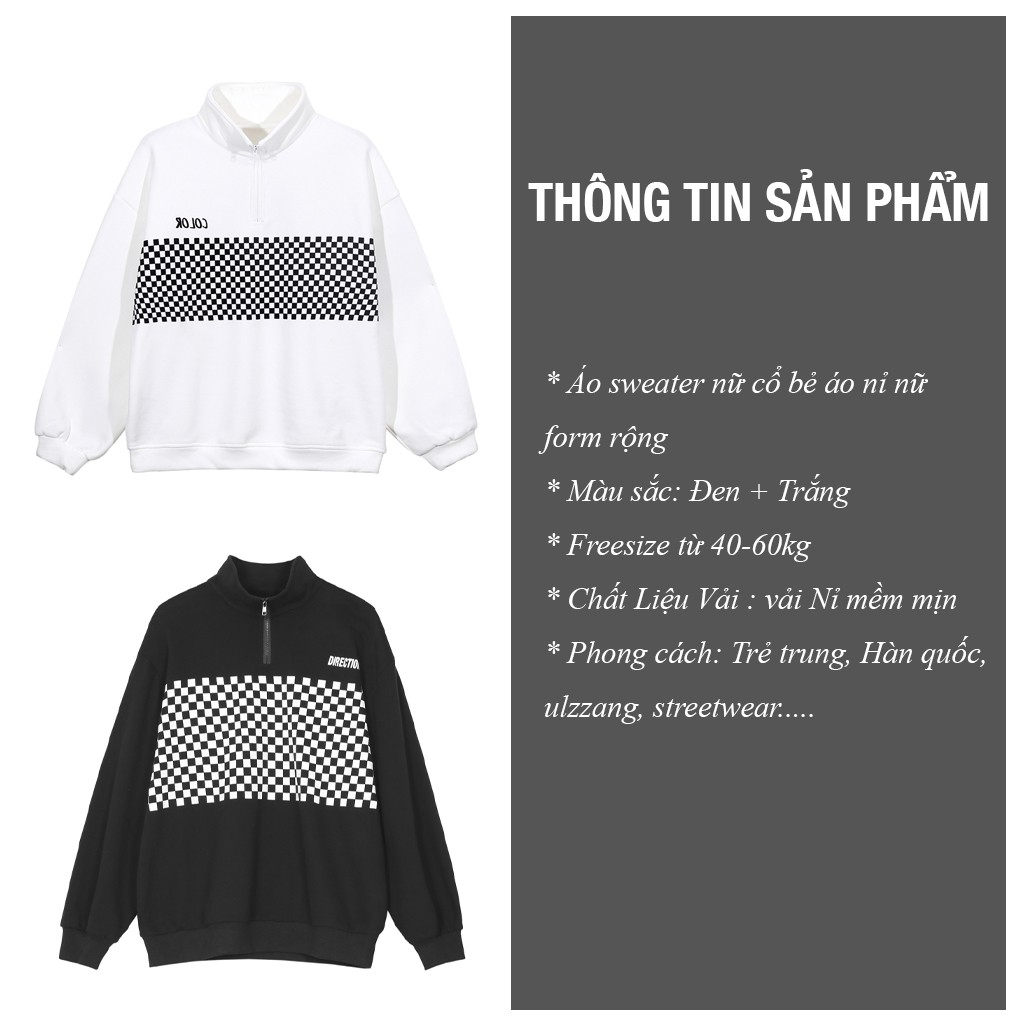 Áo Sweater Nỉ Nữ VIETSTAR áo polo nỉ cổ kéo khoá Ulzzang form rộng Hàn Quốc Ô VUÔNG | BigBuy360 - bigbuy360.vn