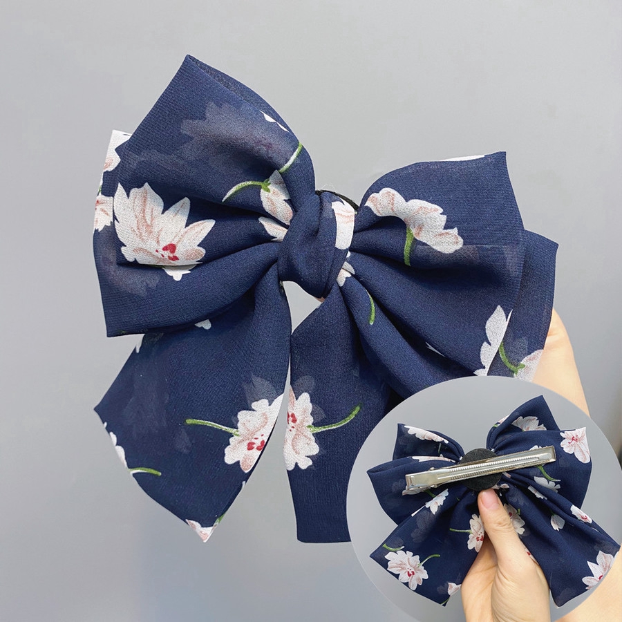 Kẹp Tóc Nơ Vải Chiffon Họa Tiết Đa Dạng Thời Trang Cho Nữ