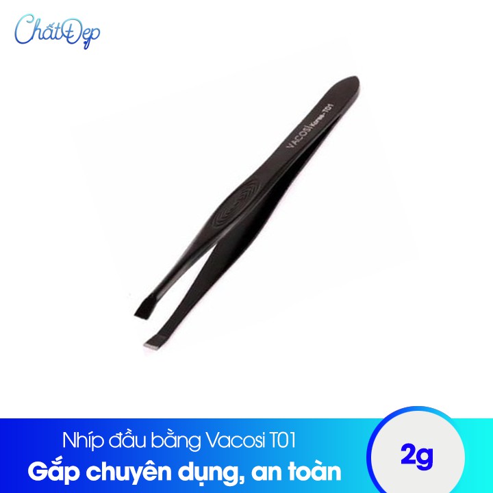 Nhíp đầu bằng cán đen Vacosi Flat Tweezers T01