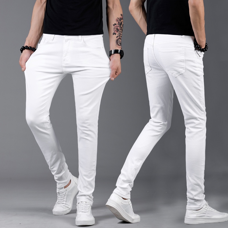 Quần Jean Nam Trắng Trơn Ống Suông Chất Bò Cao Cấp Co Dãn 4 Chiều - M11