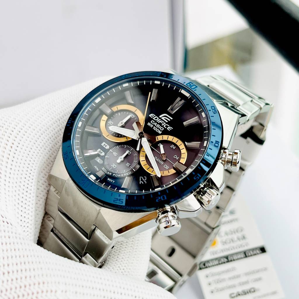 Đồng Hồ Nam Thể Thao Casio Edifice EQS-800BCD-2A Mặt Xanh Carbon Dây Thép Pin Năng Lượng Mặt Trời Fullbox Bảo Hành 1 Năm