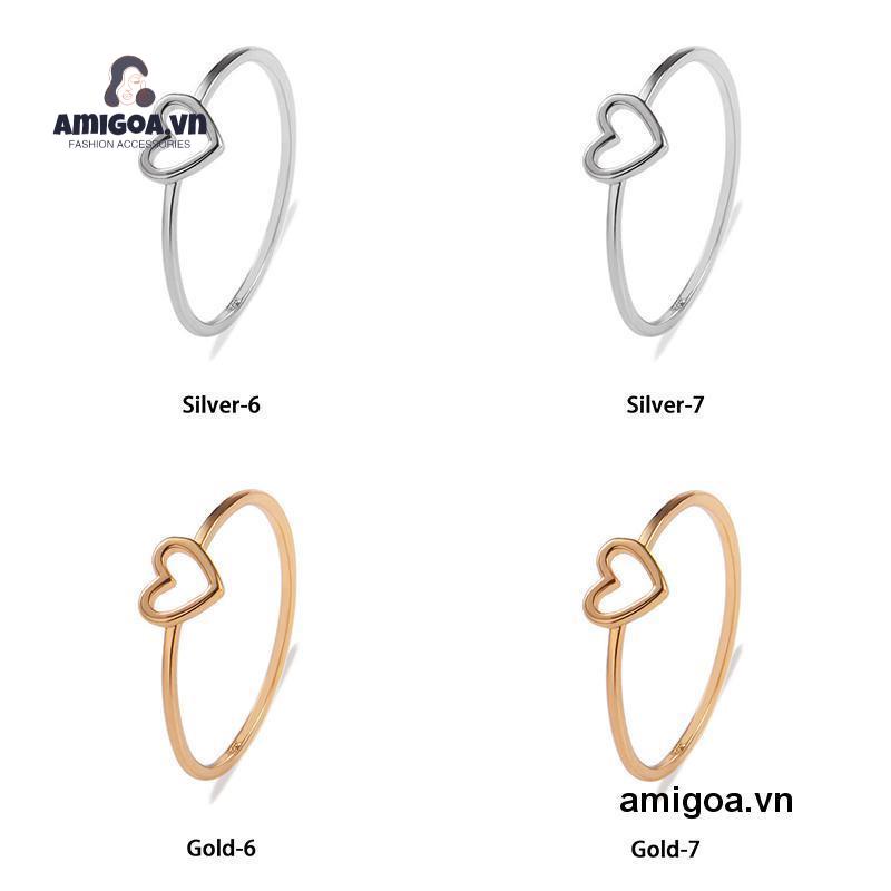 ✨✨Nhẫn Mạ Bạc Hình Trái Tim Rỗng Đơn Giản Thời Trang Cho Nữ