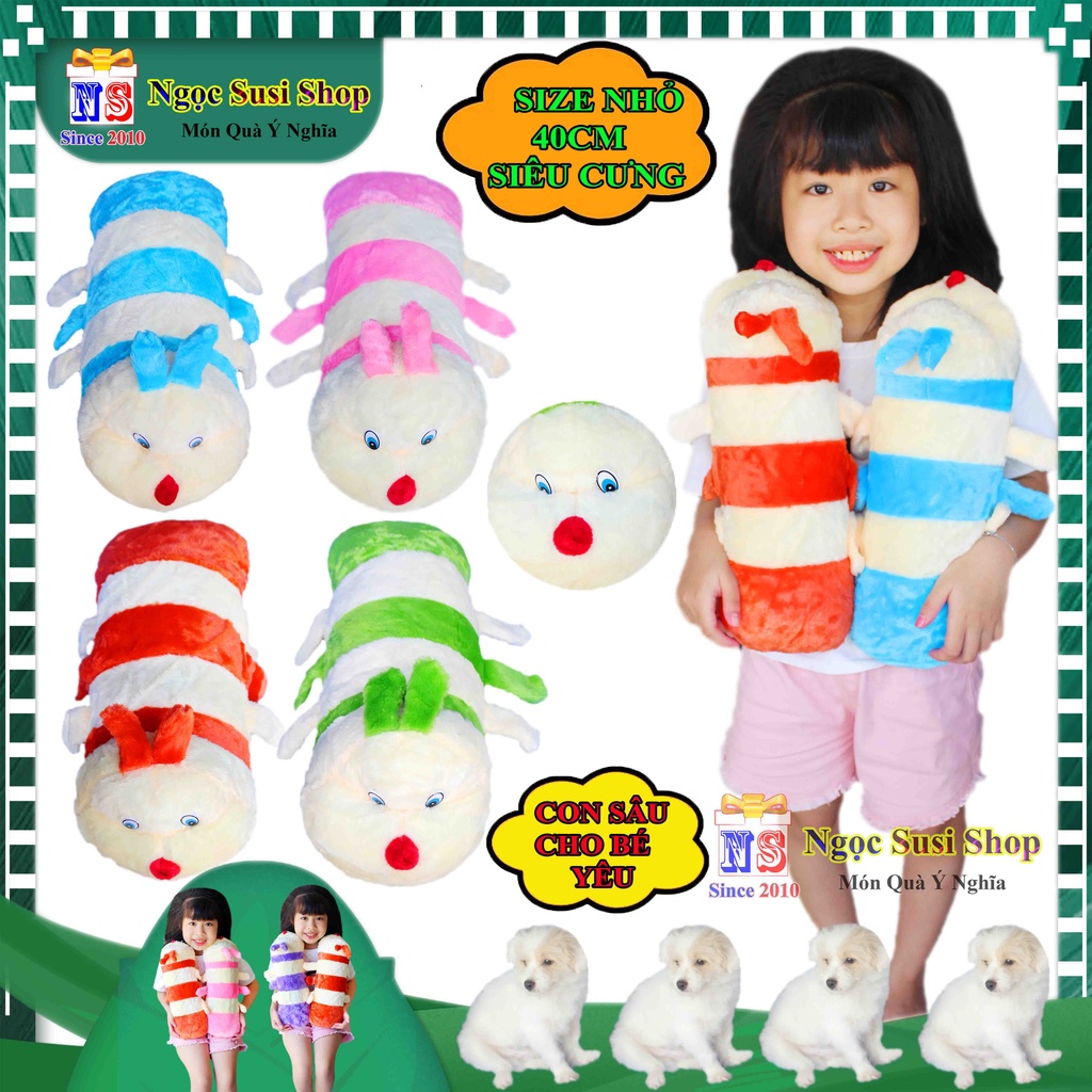 Gấu Bông Gối Ôm Con Sâu Lông Size Nhỏ 40cm Cho Bé Ôm Ngủ - Thú Bông Con Sâu Nhí Siêu Cưng
