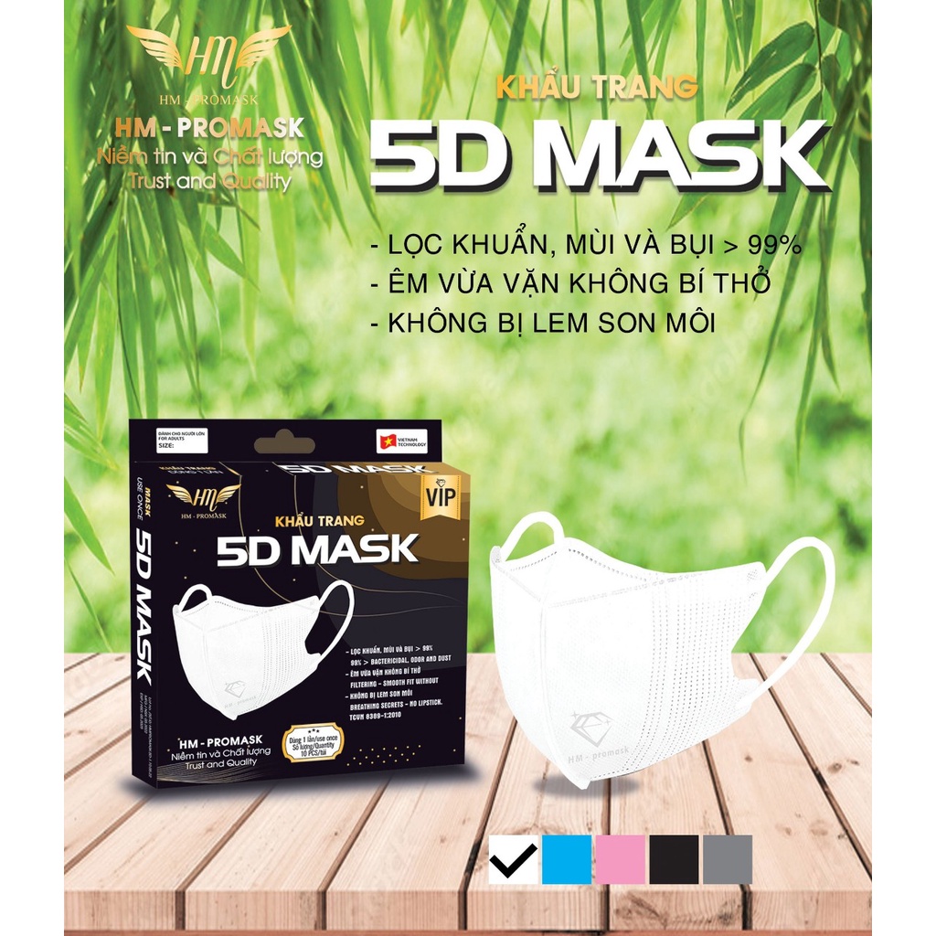 Khẩu trang 5D HM pro mask quai thun 3 lớp kháng khuẩn