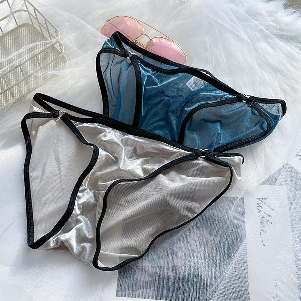 Quần Lót Lọt Khe Bằng Lụa Lạnh Thoáng Khí Màu Sắc Trơn Hình Trái Tim Cho Nữ