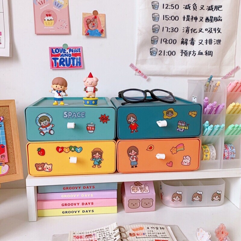 Hộp đựng đồ -đa năng màu Morandi phiên bản Hàn Quốc SALE Kệ để bàn nhiều tầng, kết hợp mới hộp đựng mỹ phẩm